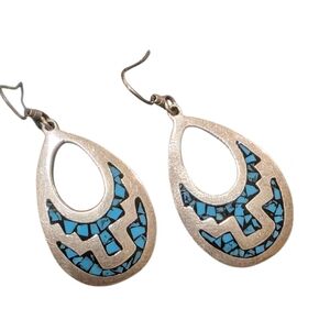 Sterling Silver 925 Turquoise Inlay Teardrop Dangle Earrings – Mexico Southwest